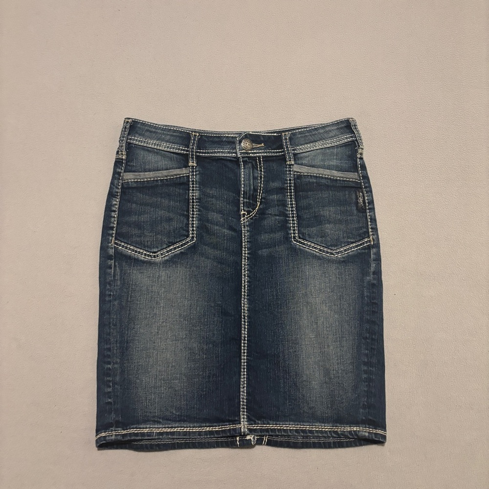 Silver Jeans Skirt Blue Denim Size 27 Waist 32 Chic Y2K‎ Grunge Casual Faded